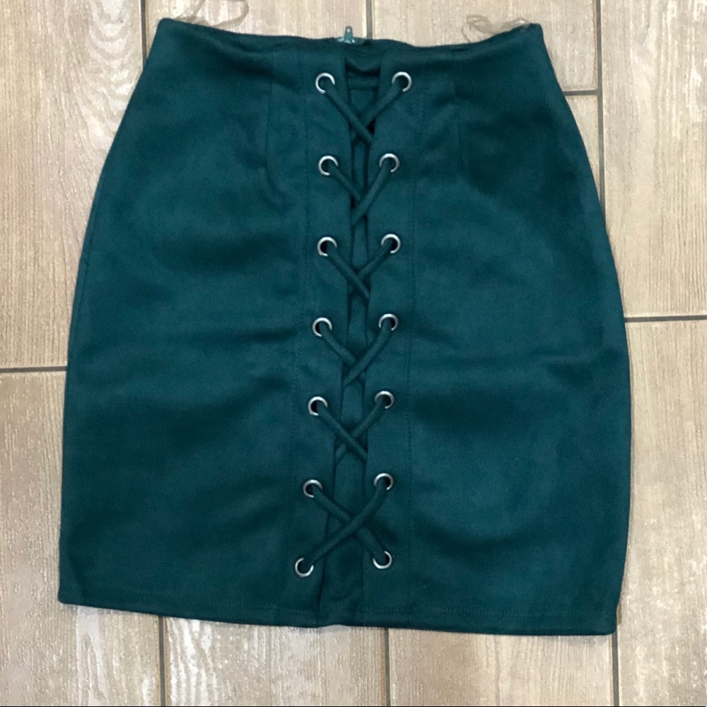 Faux Suede Lace Up Skirt